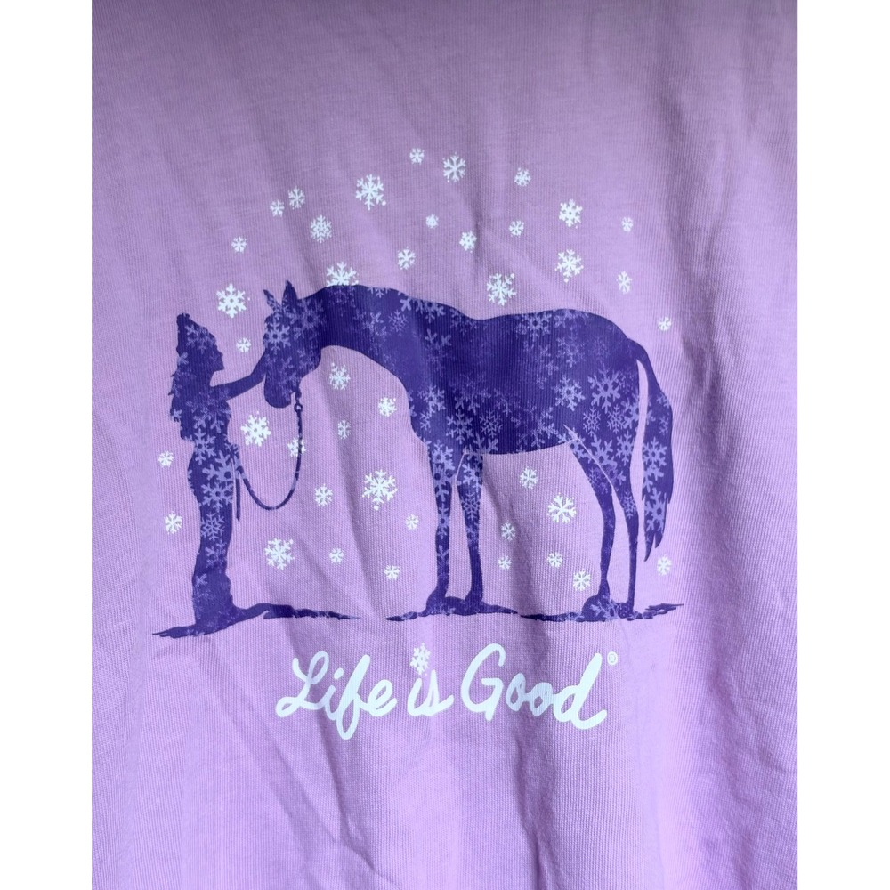 Life Is Good Women's Small Purple Horse Snowflake Long Sleeve Cotton Tee NWT